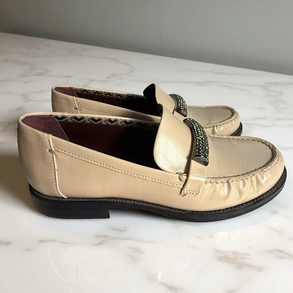 Franco Sarto Women's A-Lizzy Beige Horse-Bit Rhinestone Loafer Shoes 8M Classic